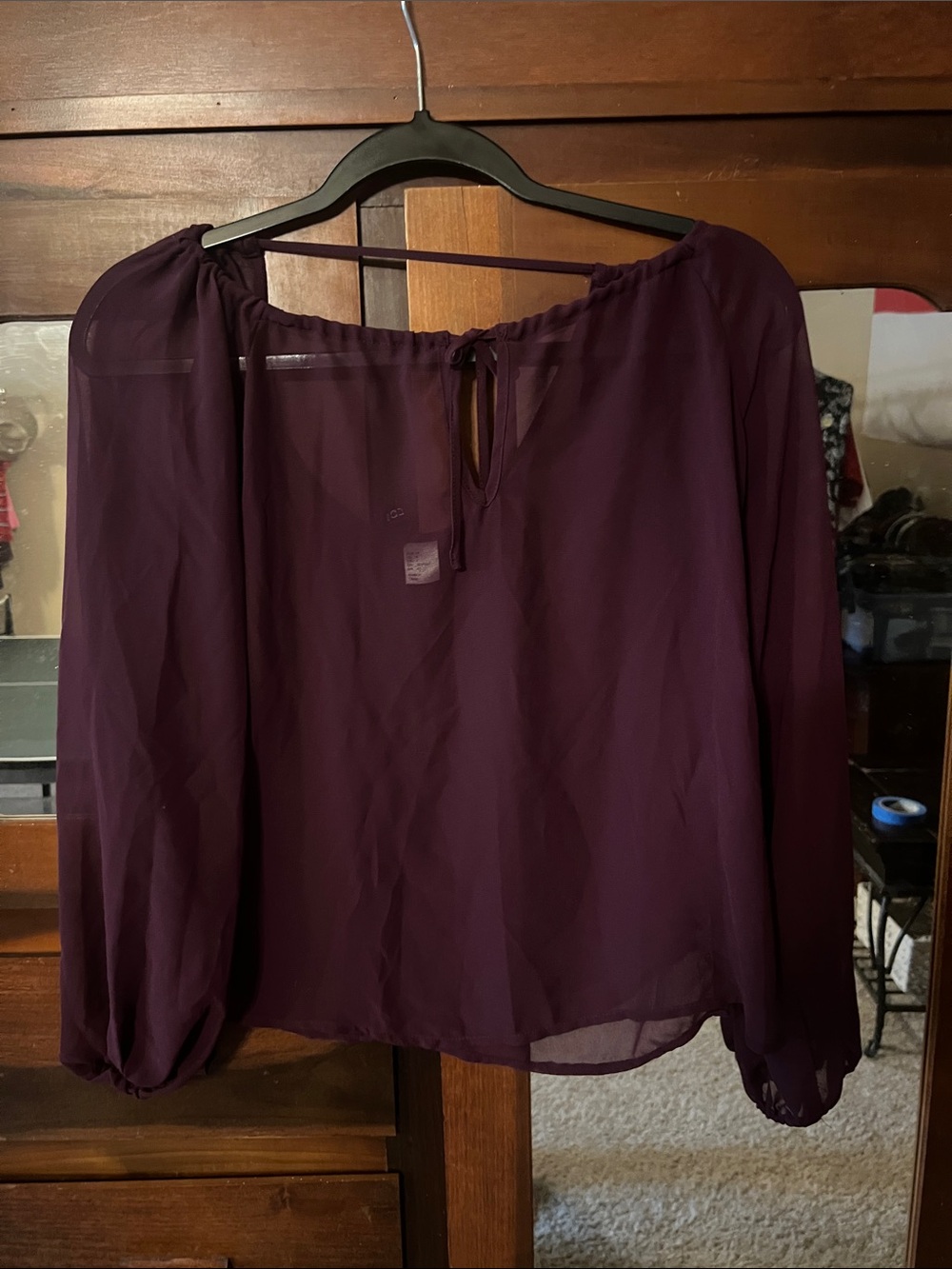 Divided Plum Sheer Peasant Blouse